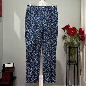 NEW WHBM Cotton Floral Slim Straight Leg Ankle Casual Chino Pants Blue 00 NWOT
